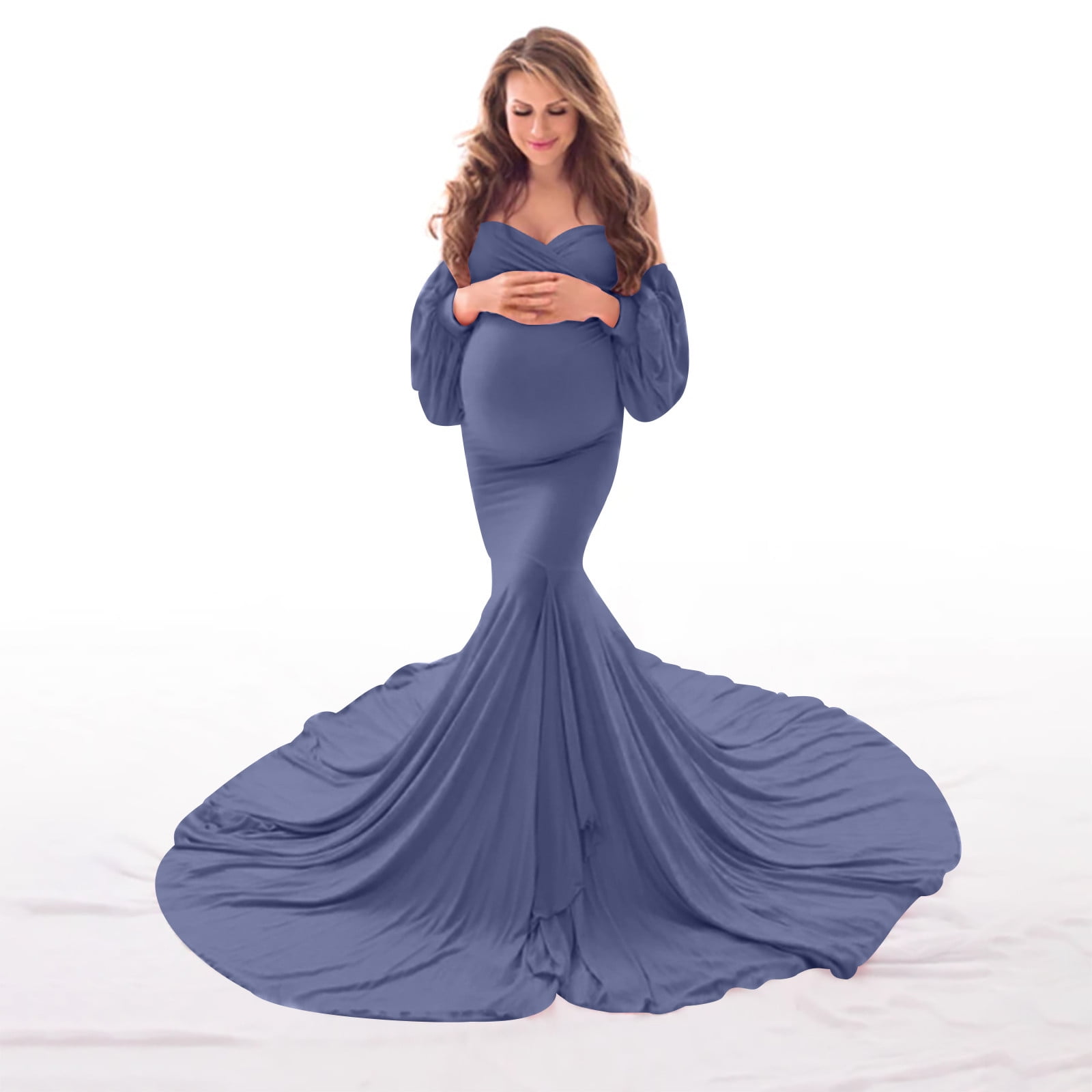 Maternity V Neck Chiffon Photography Gown Long Sleeve Elegant Stitching  Maxi Dress for Baby Shower - Walmart.com