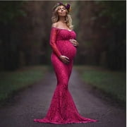 Taqqpue Womens Off the Shoulder Maternity Dress for Photoshot Baby Shower Wedding Guest Long Sleeve Slim Fit Gown Flowy Ruffle Stretchy Long Maxi Dress Photography Pregnancy Dresses