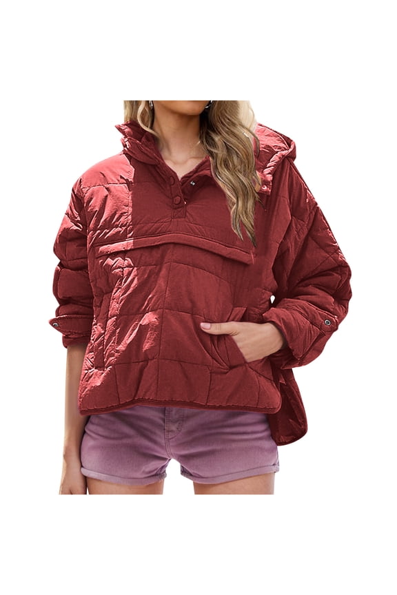 Womens Oversized Puffer Jacket Quilted Dolman Hoodies Pullover Packable Hooded Oversize Winter Coat Tops Long Sleeve