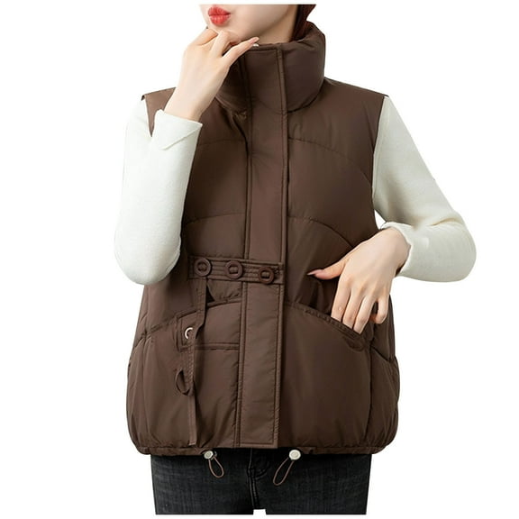 Taqqpue Womens Oversized Puffer Vest Stand Collar Full Zip Sleeveless Bubble Puffer Vest Quilted Padded Warm Coat Outerwear with Pockets