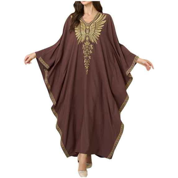 Taqqpue Womens Plus Size Beach Cover Up Solid Color Batwing Sleeve Kaftan Dress V Neck Maxi Dress Beachwear Casual Summer Swimsuit Coverup for Women