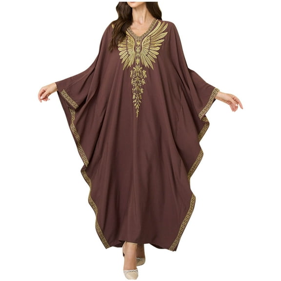 Taqqpue Womens Plus Size Beach Cover Up Solid Color Batwing Sleeve Kaftan Dress V Neck Maxi Dress Beachwear Casual Summer Swimsuit Coverup for Women