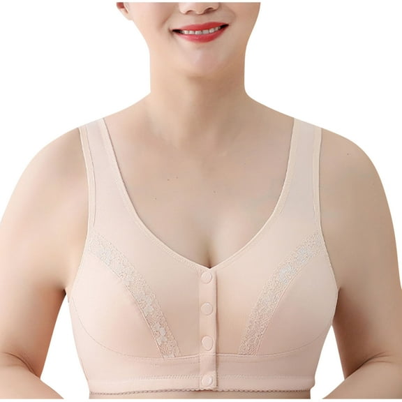 Taqqpue Womens Plus Size Bra Front Closure Everyday Bras Convenient Snap Sleep Bra Women Comfort Wireless Bras for Older Women M-5XL