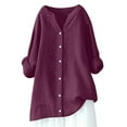 thumbnail image 1 of Taqqpue Womens Plus Size Button Down Shirts Long Sleeve Cotton Linen Shirt Loose V Neck Summer Casual Business Work Oversized Blouse Tops S-5XL, 1 of 7