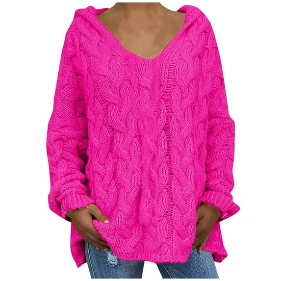 Taqqpue Womens Plus Size Cable Knit Pullover Sweaters Loose Long Sleeve Hooded Sweater Tops Solid Color Chunky Jumper Tops Oversized,Gifts for Women