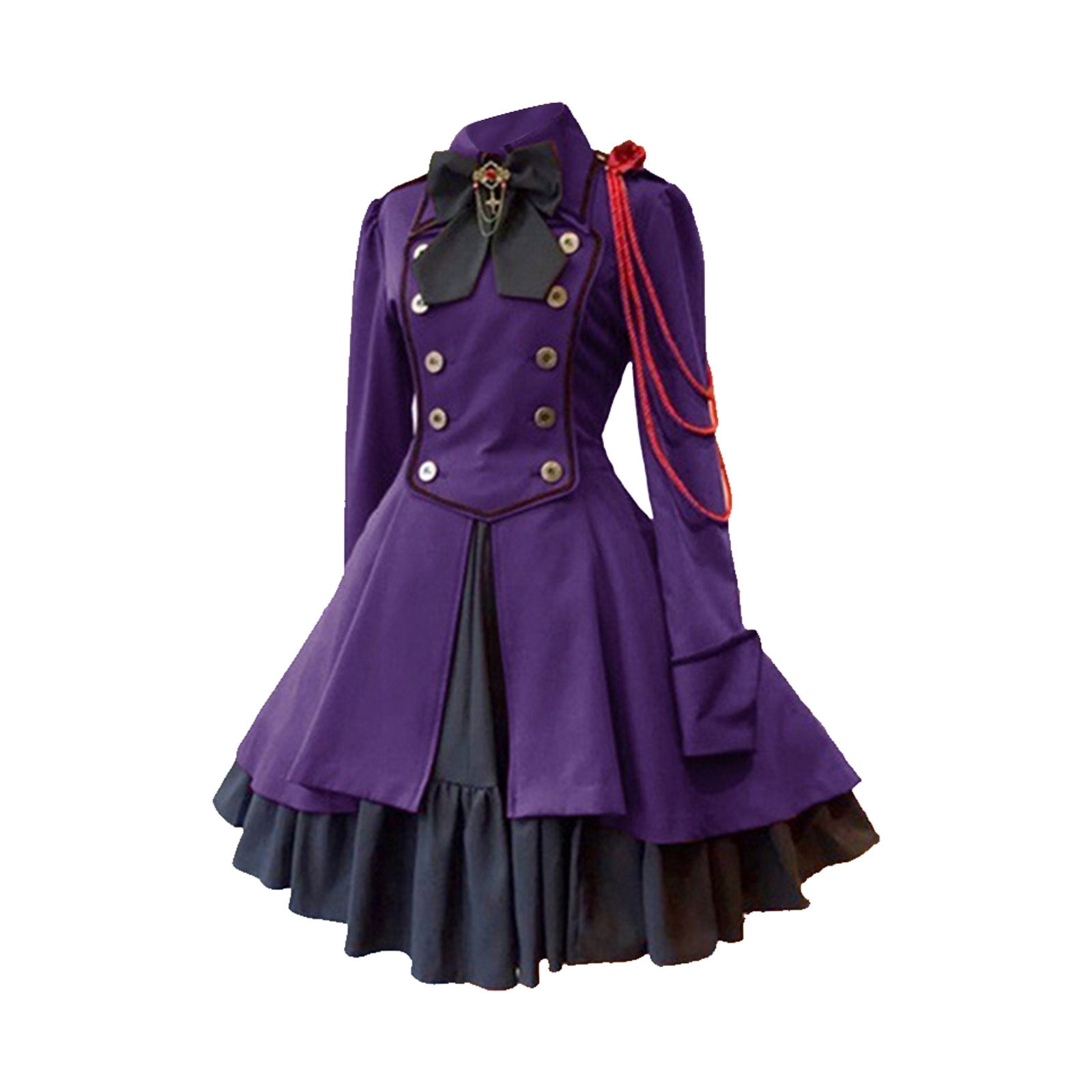 Women's Medieval Lolita Dress – Vintage Ruffle Short Dress With Bows, Gothic Steampunk Cosplay - View #3