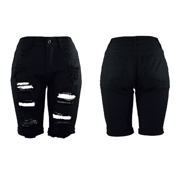 Taqqpue Womens Plus Size High Waist Stretchy Jean Shorts Casual Summer Ripped Frayed Distressed Denim Shorts Folded Hem Hot Short Jeans Leggings