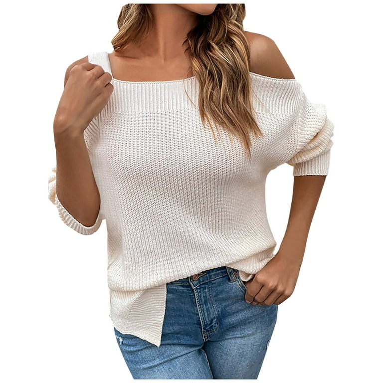 Casual Long sleeve Cold shoulder Solid Color Round neck Plus size Tops Casual Long sleeve Cold shoulder Solid Color Round neck Plus size Tops