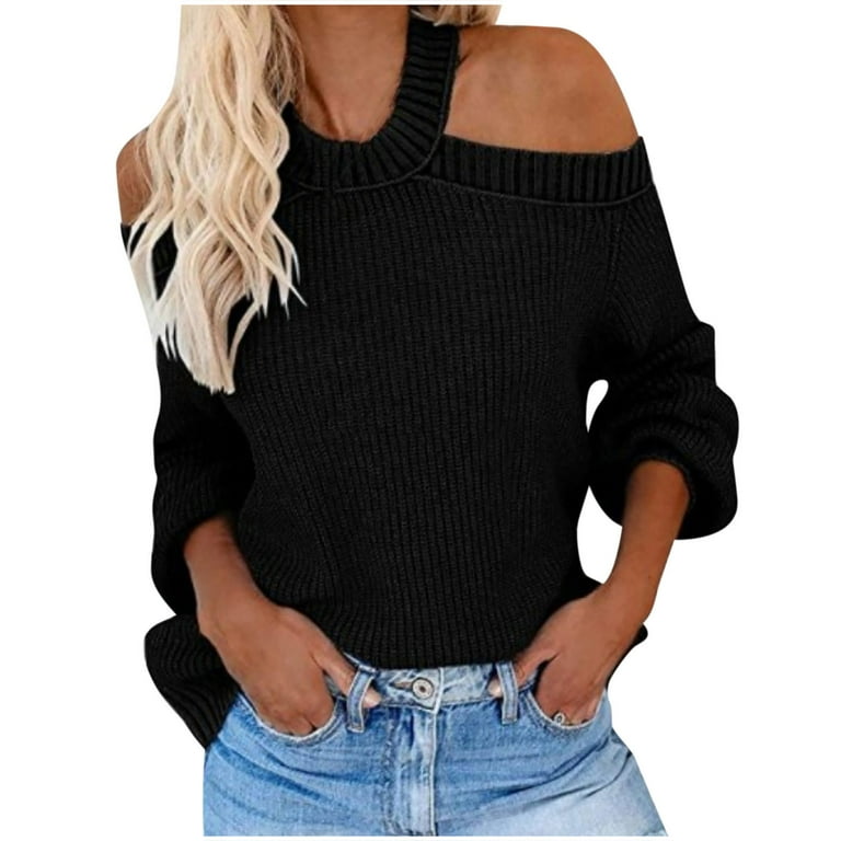 Loose Button Off Shoulder Sweaters Loose Button Off Shoulder Sweaters