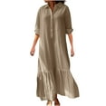 thumbnail image 1 of Taqqpue Womens Plus Size Maxi Dress Casual Long Sleeve Lapel Button Down Oversized Shirt Dress Pleated Flowy Long Plain Dress Fall Holiday Sundress Long Cover Up Loose Blouses Tunic Shirt Dress S-5XL, 1 of 6