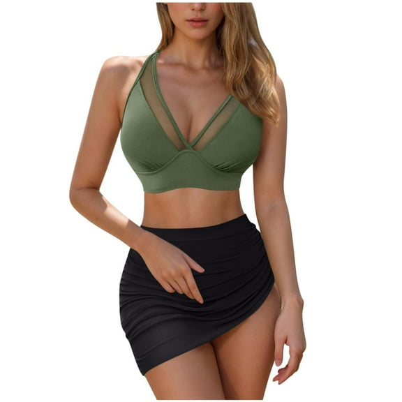 Taqqpue Womens Plus Size Sexy Two Piece Swimsuits Push Up High Waisted Bikini Sets Tummy Control Swimsuits Mesh Sarong Wraps Bathing Suits S-3XL