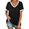 thumbnail image 1 of Taqqpue Womens Plus Size Short Sleeve T Shirts Casual Solid Color V Neck Shirts Flowy Loose Blouses Top Summer Pullover with Pocket, 1 of 9
