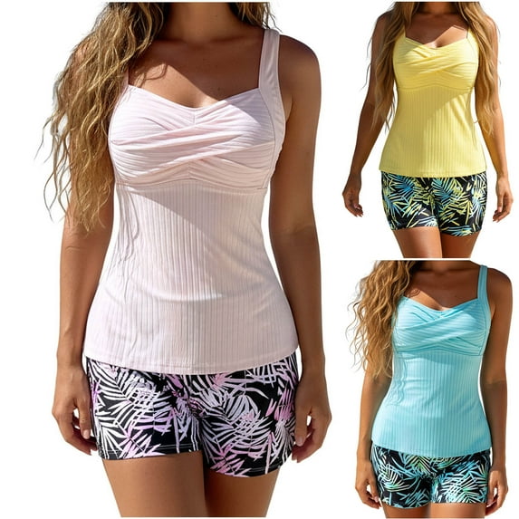 Taqqpue Womens Plus Size Tankini Swimsuit Two Piece Tummy Control Bathing Suits Swim Dress Swimwear with Shorts