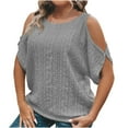 thumbnail image 1 of Taqqpue Womens Plus Size Tops Cold Shoulder Round Neck T Shirts Plain Short Sleeve Linen Shirts Pullover Solid Color Tunic Shirts Casual Loose Blouses Tee, 1 of 7