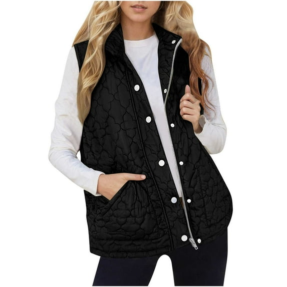 Taqqpue Womens Puffer Vest Solid Color Sleeveless Winter Jackets Coats Quilted Warm Button Padded Plus Size Outerwear for Women