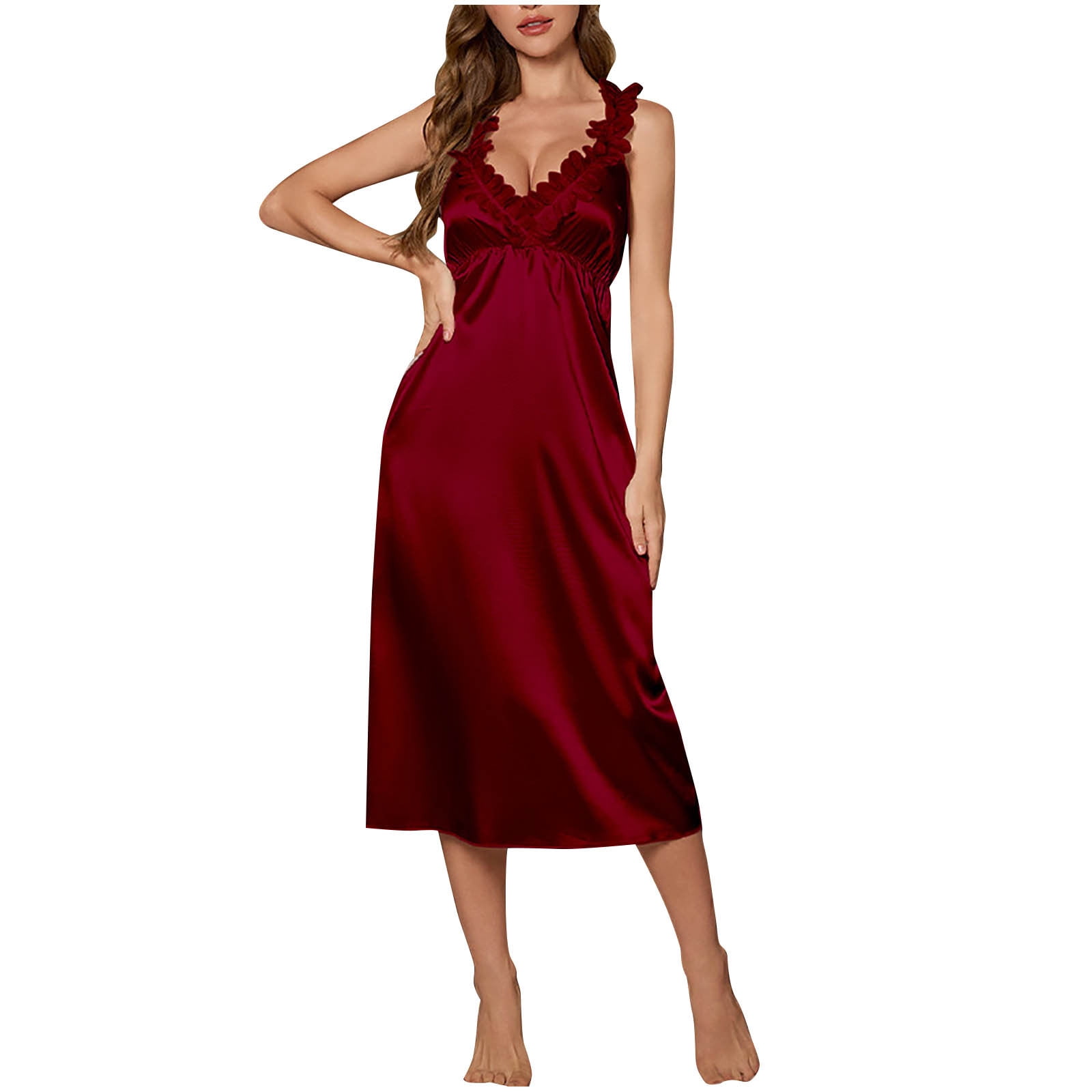 ladies pajama dress Akklian Womens Pajamas Relaxed Maxi Dress Slip Sleepshirts Lingerie V Neck Smocked Chemise Nightgowns Negligee Sexy Sleepwear Green at Amazon Women's Clothing store