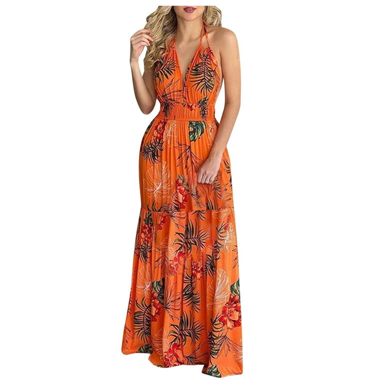 Sexy Vacation Flowers Backless Halter Sleeveless Dresses Sexy Vacation Flowers Backless Halter Sleeveless Dresses