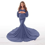 Taqqpue Womens Off the Shoulder Maternity Dress for Photoshot Baby Shower Puff Sleeve Slim Fit Gown Flowy Ruffle Stretchy Long Maxi Dress Photography Dress Pregnancy Dresses