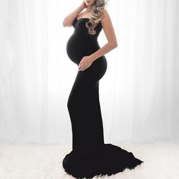 Taqqpue Womens Off the Shoulder Maternity Dress for Photoshot Baby Shower Sleeveless Slim Fit Gown Solid Color Long Maxi Dress Photography Dress Pregnancy Dresses