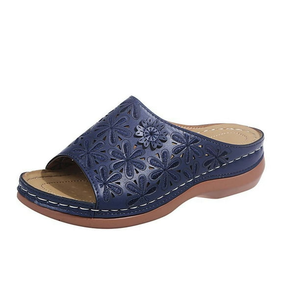 Taqqpue Womens Slide Sandals Casual Orthotic Arch Support Embroidered Sandals Comfortable Anti-Slip Open Toe Slippers Sandals Flip Flops for Women Dressy Summer Outdoor Beach Walking Shoes