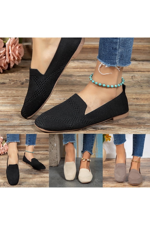 Womens Slip On Sneakers Lightweight Walking Shoes Flying Woven Color Mesh Shallow Mouth Casual Flat Shoes for Women