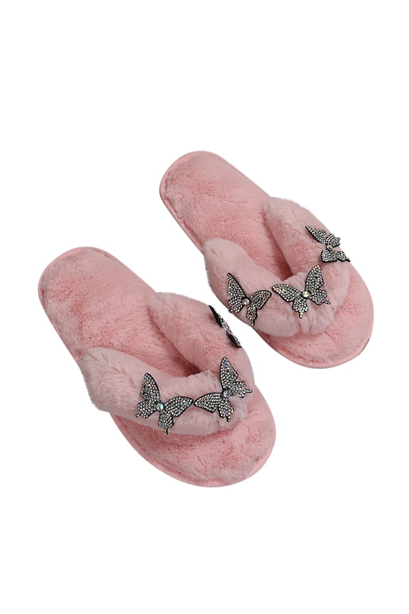 Womens Slippers Indoor Outdoor Fuzzy Slippers Cute Plush Ball Soft Soled Cotton Slippers Fluffy Flip Flop House Slippers