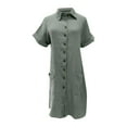thumbnail image 1 of Taqqpue Womens Summer Dresses Casual Loose Solid Color Button Down Shirt Dresses Short Sleeve Cotton Linen Pocket Sundress Knee Length Beach Tunic T Shirt Midi Dress, 1 of 5