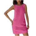 thumbnail image 1 of Taqqpue Womens Summer Linen Dresses Loose Sleeveless Crew Neck Tank Dress Solid Backless Beach Vacation Mini Casual Dresses, 1 of 1