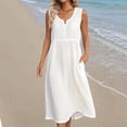 thumbnail image 1 of Taqqpue Womens Summer Linen Maxi Dresses Solid Color V Neck Sleeveless Dress Flowy Boho A Line Beach Long Sundress with Pockets for Women, 1 of 3
