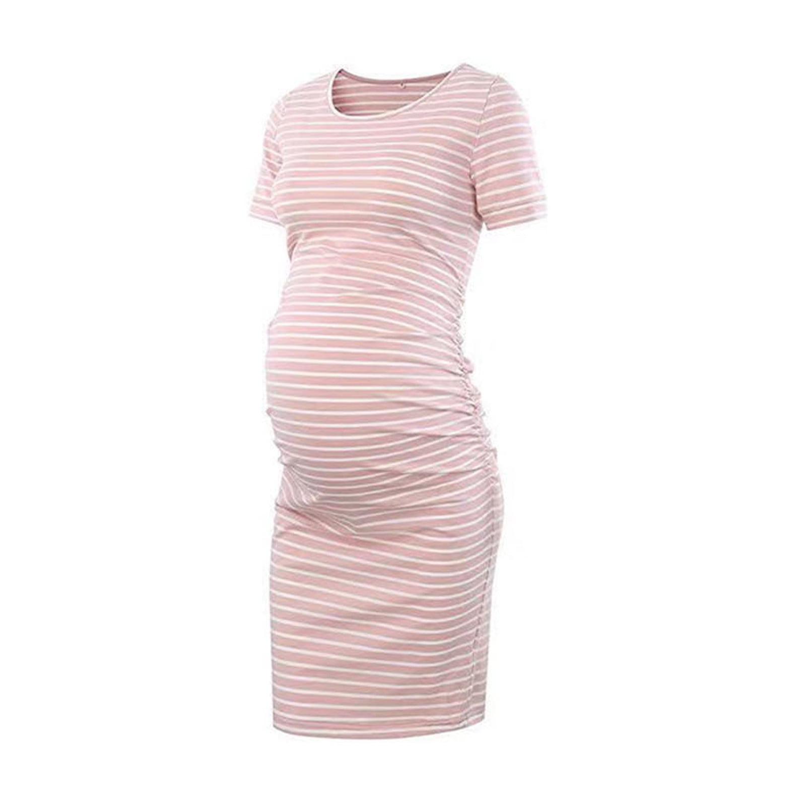 Ruched Side Maternity Bodycon Dress, Striped (light pink) / XL