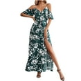 thumbnail image 1 of Taqqpue Womens Summer Maxi Dress V Neck Cold Shoulder Short Sleeve Casual Loose Long Split Dress Floral Boho Flowy Tropical Print Beach Long Sundress, 1 of 9