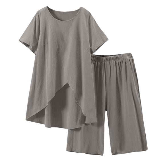 Taqqpue Womens Summer Outfit 2 Piece Set Crew Neck Short Sleeve Top & Bermuda Shorts Casual Loose Sets