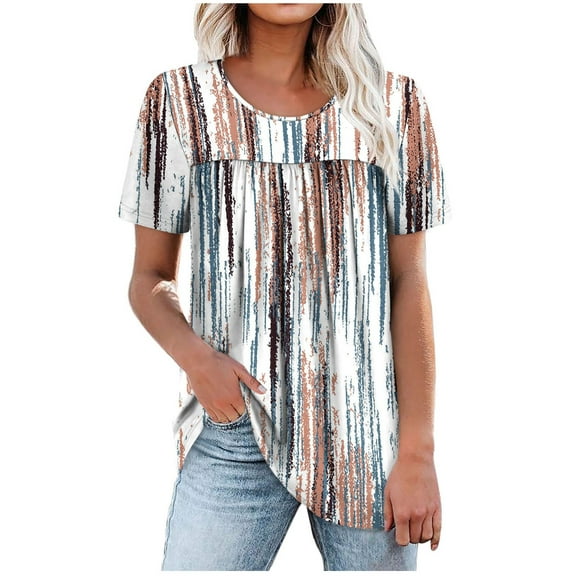 Taqqpue Womens Summer Plus Size Tops Floral Crew Neck Short Sleeve Shirts Loose Fit Casual Soft Flowy Blouse Tops