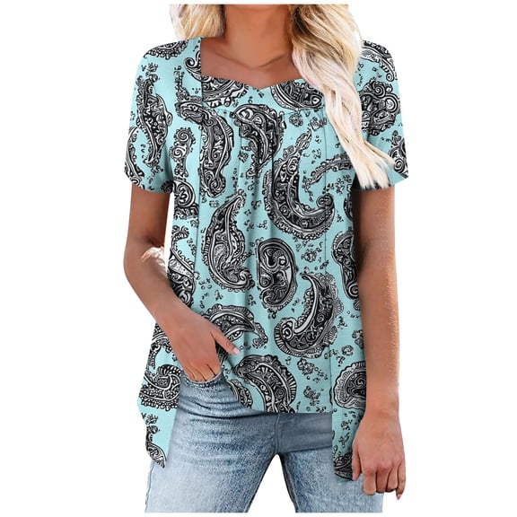 Taqqpue Womens Summer Plus Size Tops Short Sleeve Shirts Loose Fit Tunic Ladies Casual Soft Flowy Blouse V Neck Floral Tunic Tops