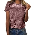 thumbnail image 1 of Taqqpue Womens Summer Short Sleeve Velvet Tops Solid Color Round Color Tees Loose Casual Velvet T-Shirts Blouses Shirts, 1 of 1