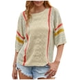 thumbnail image 1 of Taqqpue Womens Summer Tops Crew Neck 3/4 Sleeve Casual Striped Lightweight Knit Trendy Boho Clothes Pullover Sweaters, 1 of 9