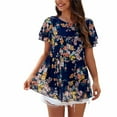 thumbnail image 1 of Taqqpue Womens Summer Tunic Tops Ruffle Sleeve Floral Babydoll Peplem Tops Round Neck Tiered T Shirts Tunic Blouses Short Sleeve Shirts for Women, 1 of 8