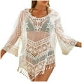 thumbnail image 1 of Taqqpue Womens Swimsuits Coverup Bathing Suits Cover Ups Long Sleeve Crew Neck Hollow Out Tessels Crochet Sheer Embroidery Sexy Swim Suits Swimwear Bikini Beach Dresses, 1 of 4