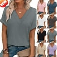 thumbnail image 1 of Taqqpue Womens T Shirts Summer Tops Short Cap Sleeve V Neck Casual Tees Loose Fit Plus Size Blouses for Women S-XXL, 1 of 9