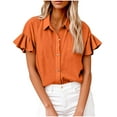 thumbnail image 1 of Taqqpue Womens Tops Button Down Puff Short Sleeve Shirts Cotton Linen Lightweight Casual Solid Color T-Shirts Business Work V Neck Blouse, 1 of 6