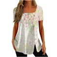 thumbnail image 1 of Taqqpue Womens Tunic Tops Square Neck Side Split Button T Shirts Casual Short Sleeve Floral Print Summer Tees Comfortable Tunic Shirts Flare Blouses Tops for Women, 1 of 5