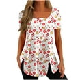 thumbnail image 1 of Taqqpue Womens Tunic Tops Square Neck Side Split Button T Shirts Casual Short Sleeve Floral Print Summer Tees Comfortable Tunic Shirts Flare Blouses Tops for Women, 1 of 1