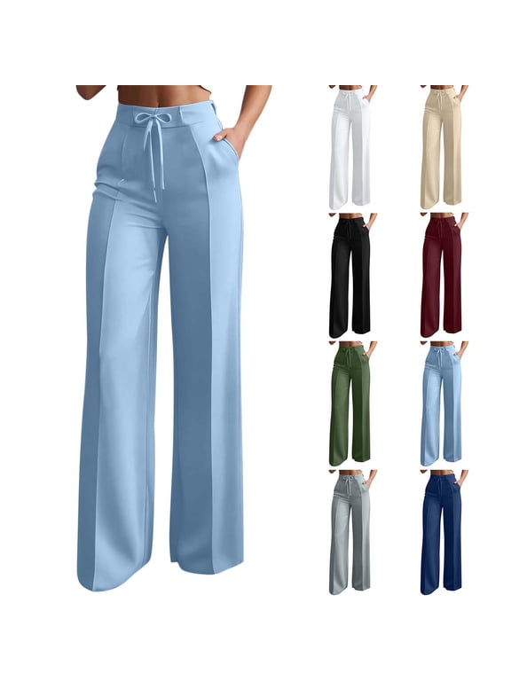 Womens Wide Leg Dress Pants 2026 Business Casual Flowy Work Palazzo Pants High Waisted Slacks Trousers Plus Size Pants for Women