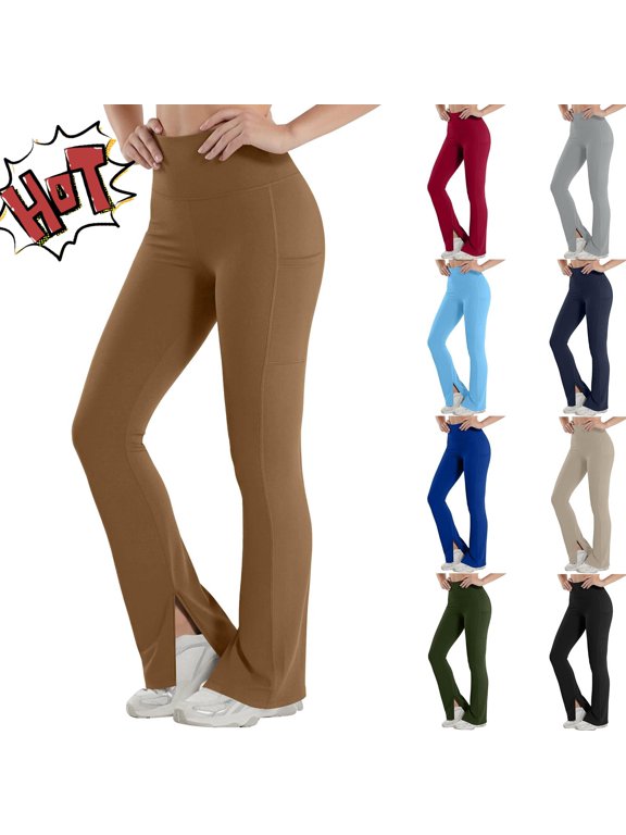 Womens Yoga Pants with Pockets High Waisted Flare Leggings Bell Bottom Yoga Dress Pants Seamless Bootcut Pants