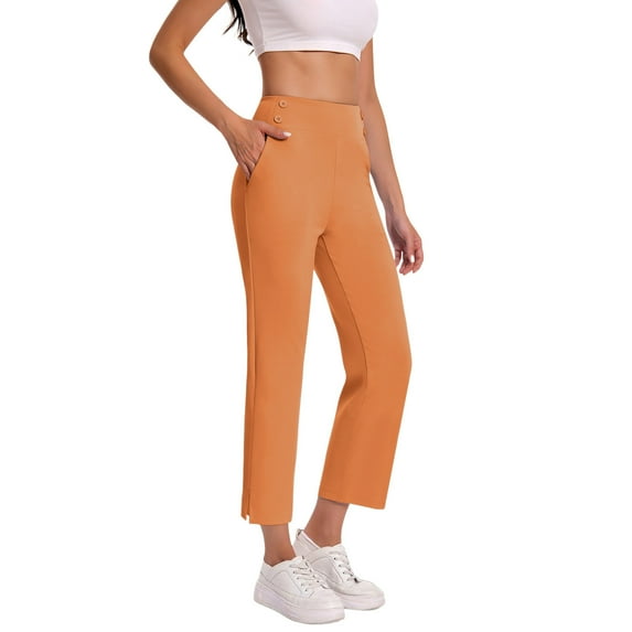 Taqqpue Yoga Pants for Women Solid Color High Waisted Tummy Control Yoga Pants Elasticity Athletic Workout Capri Leggings with Pockets