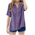 thumbnail image 1 of Taqqpue Girls Short Sleeve Button Down Shirts Summer Lightweight Solid Color V Neck Cotton Blouses Top 5-15Y, 1 of 6