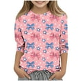 thumbnail image 1 of Taqqpue 4th of July Tops for Kids USA Flag Printed Tees Summer 3/4 Sleeve Casual Basic T Shirts, 1 of 5