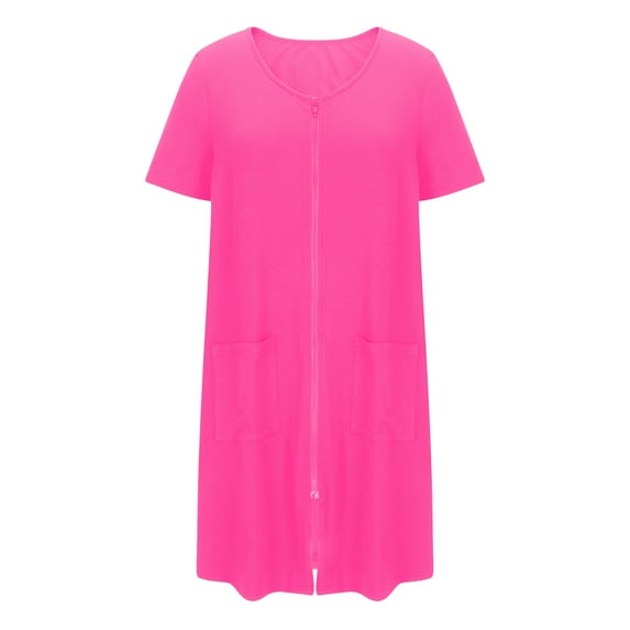 Taqqpue &nbsp;Nightgowns for Women Casual Solid Color Soft Cotton Round Neck Zipper Sleepshirts House Dress Winter Warm Loose Fit Short Sleeve Sleepwear S-XXL