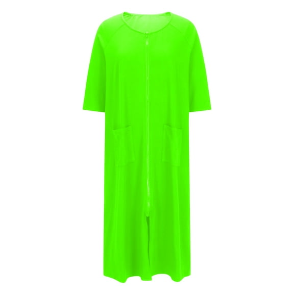 Taqqpue &nbsp;Nightgowns for Women Casual Solid Color Soft Cotton Zipper House Dress Winter Warm Nightdress Loose Fit 3/4 Sleeve Long Sleepwear S-XXL