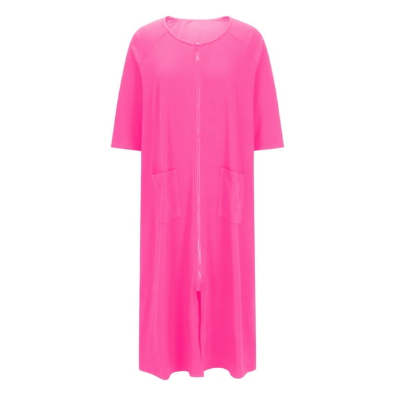Taqqpue Nightgowns for Women Casual Solid Color Soft Cotton Zipper House Dress Winter Warm Nightdress Loose Fit 3/4 Sleeve Long Sleepwear S-XXL